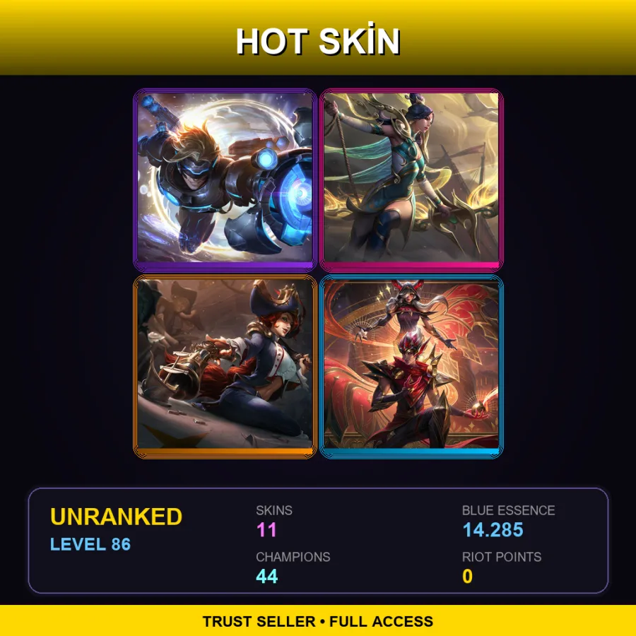OCE | Lv86 | Unranked | 11 Skin | 44 Champ — LoL account