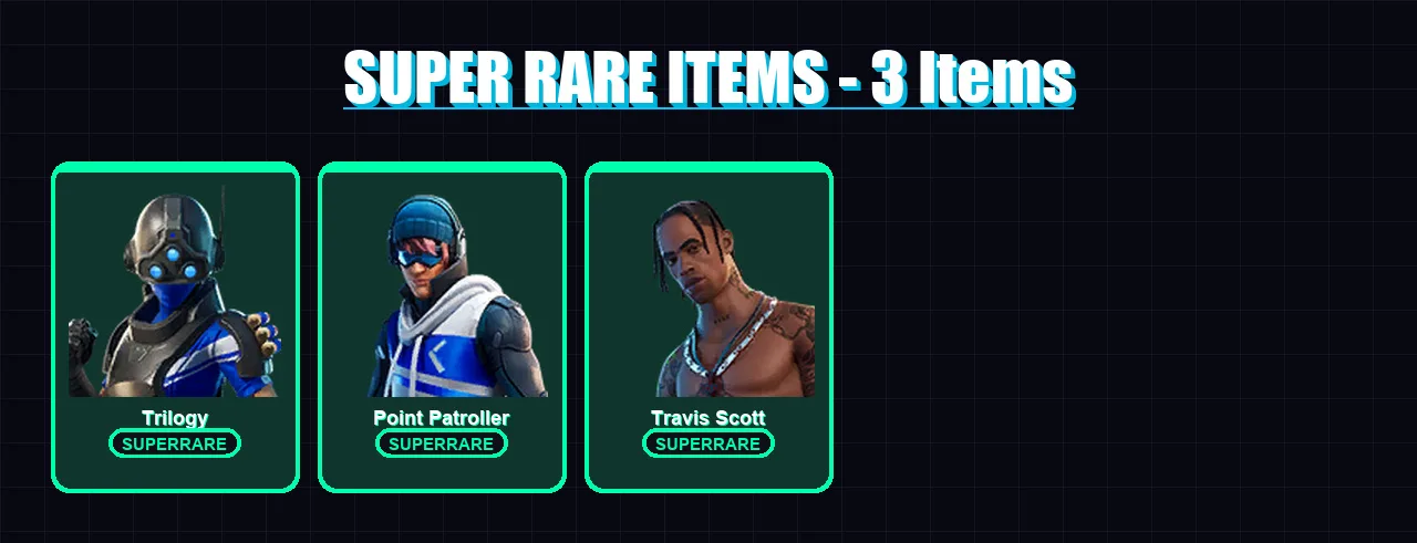 [PC/XBOX] | Trilogy | Point Patroller | Travis Scott | Zenith | Twyn | 53 skin | 70 pickaxe | 69 emote | 69 glider | Lv1439