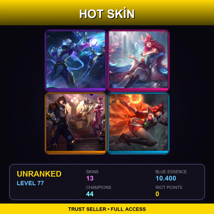 EUW | Lv77 | Unranked | 13 Skin | 44 Champ — LoL account