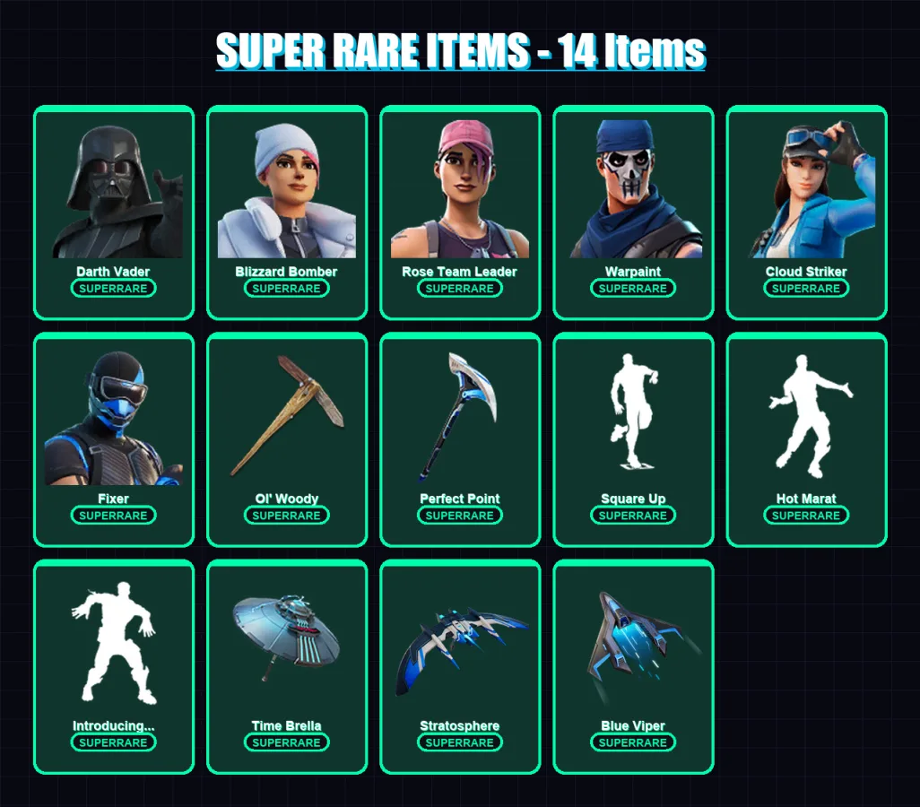 [PC/XBOX] | Darth Vader | Blizzard Bomber | Rose Team Leader | Warpaint | Cloud Striker | 192 skin | 266 pickaxe | 200 emote | 236 glider | Lv4446