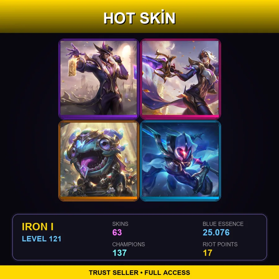 EUW | Lv121 | Iron I | 63 Skin | 137 Champ