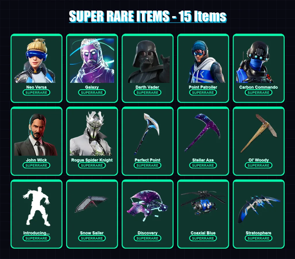 [PS4/PS5/XBOX/PC] | Neo Versa | Galaxy | Darth Vader | Point Patroller | Carbon Commando | 101 skin | 93 pickaxe | 77 emote | 82 glider | Lv1072