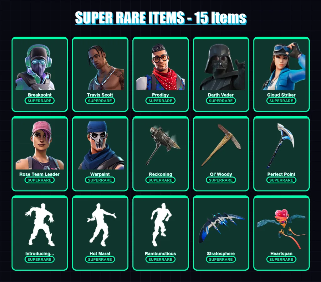 [PS4/PS5/XBOX/PC] | Breakpoint | Travis Scott | Prodigy | Darth Vader | Cloud Striker | 223 skin | 199 pickaxe | 249 emote | 181 glider | Lv2358