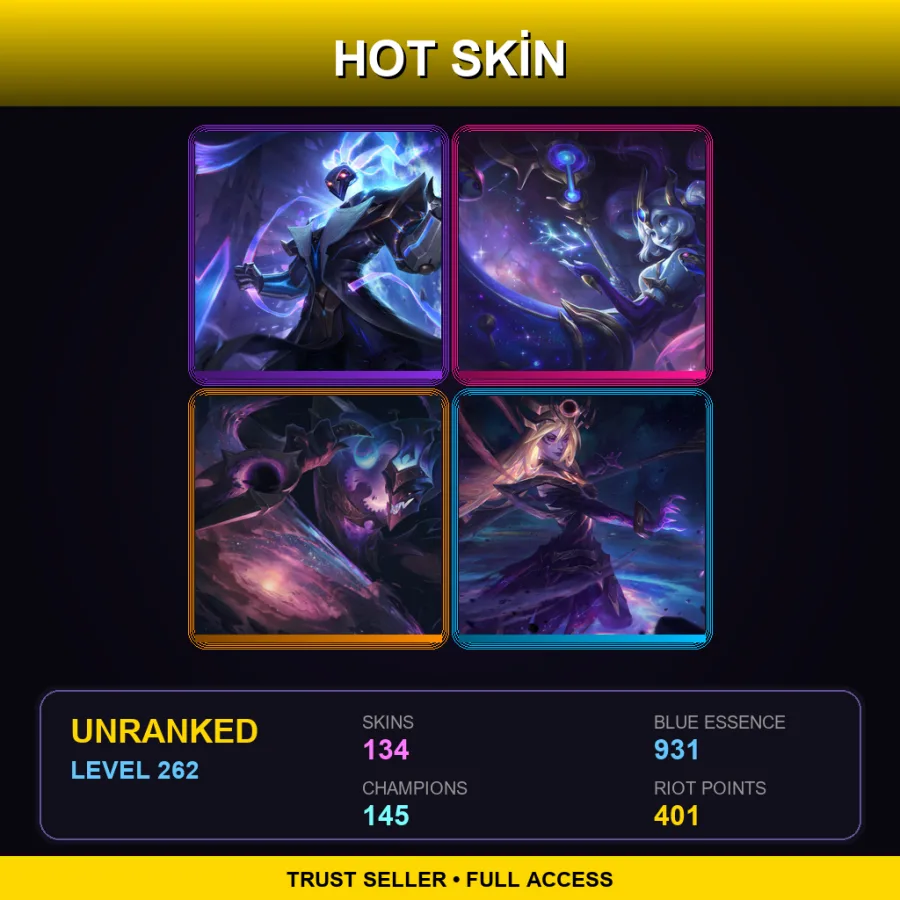 NA | Lv262 | Unranked | 134 Skin | 145 Champ — LoL account