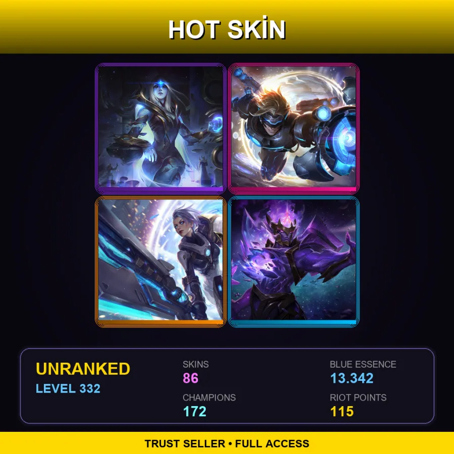 NA | Lv332 | Unranked | 86 Skin | 172 Champ