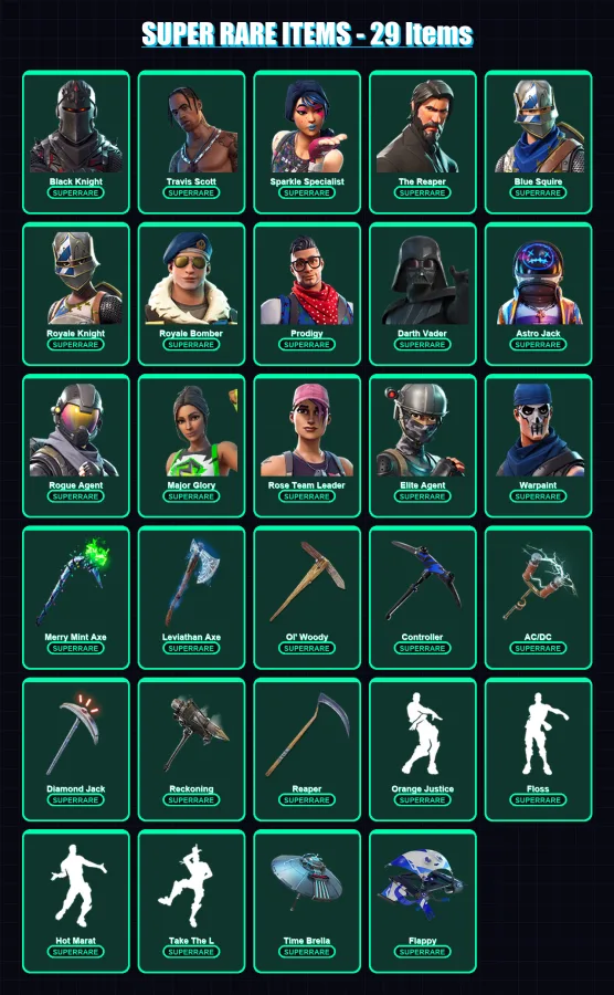 [PC/XBOX/PSN] | Black Knight | Travis Scott | Sparkle Specialist | The Reaper | Blue Squire | 213 skin | 191 pickaxe | 134 emote | 144 glider | Lv24