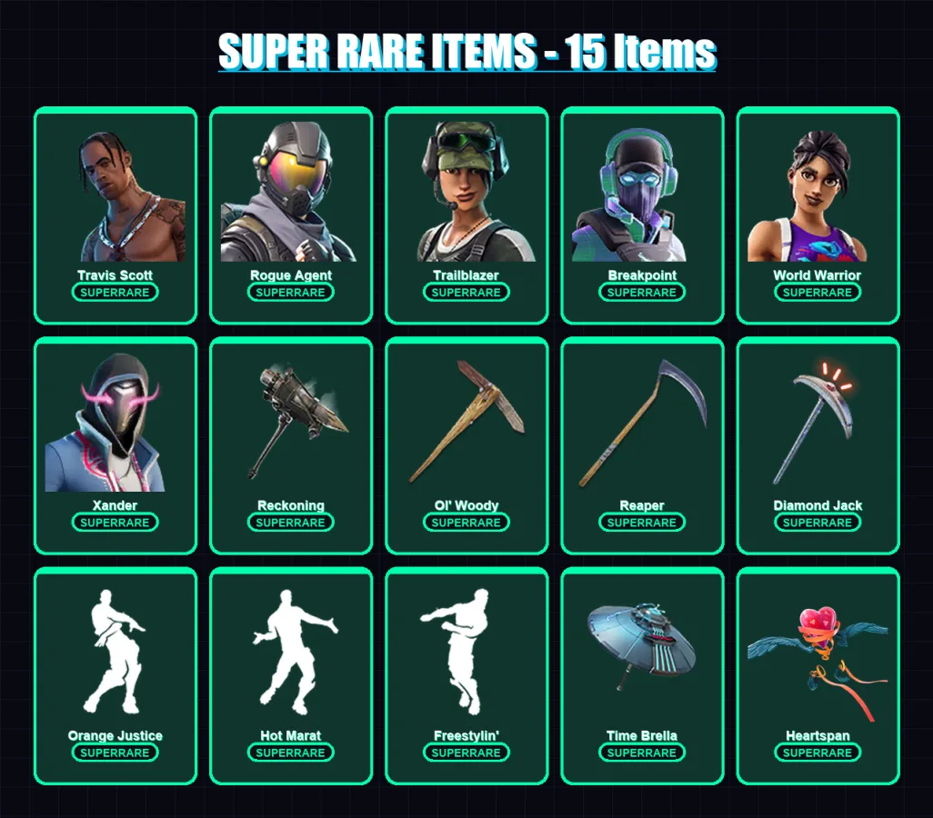 [PC/PSN] | Travis Scott | Rogue Agent | Trailblazer | Breakpoint | World Warrior | 170 skin | 180 pickaxe | 145 emote | 155 glider | Lv2311 — Fortnite account