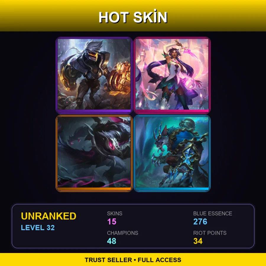 TR | PROJECT: Vi | Star Guardian Nilah | Old God Warwick | Winterblessed Warwick | 15 Skin | 48 Champ | Lv32