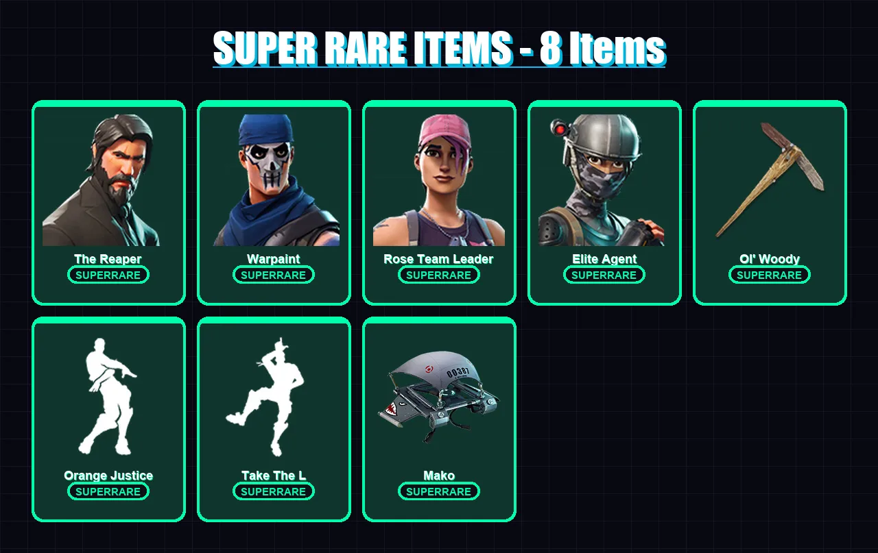 [PC/XBOX/PSN] | The Reaper | Warpaint | Rose Team Leader | Elite Agent | Omega | 19 skin | 15 pickaxe | 31 emote | 20 glider | Lv217