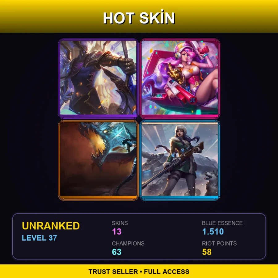 RU | Lv37 | Unranked | 13 Skin | 63 Champ