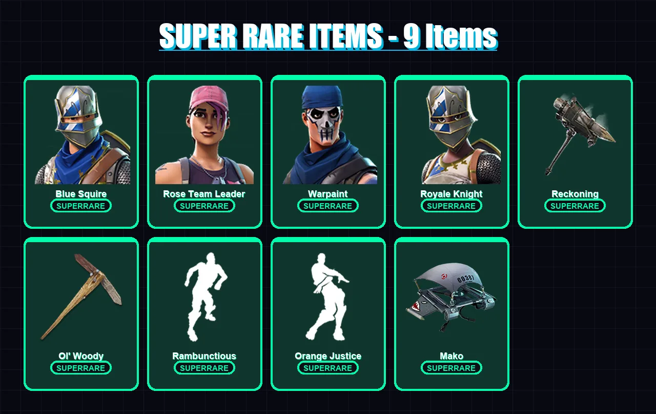 [PC/XBOX/PSN] | Blue Squire | Rose Team Leader | Warpaint | Royale Knight | The Visitor | 36 skin | 33 pickaxe | 37 emote | 40 glider | Lv463