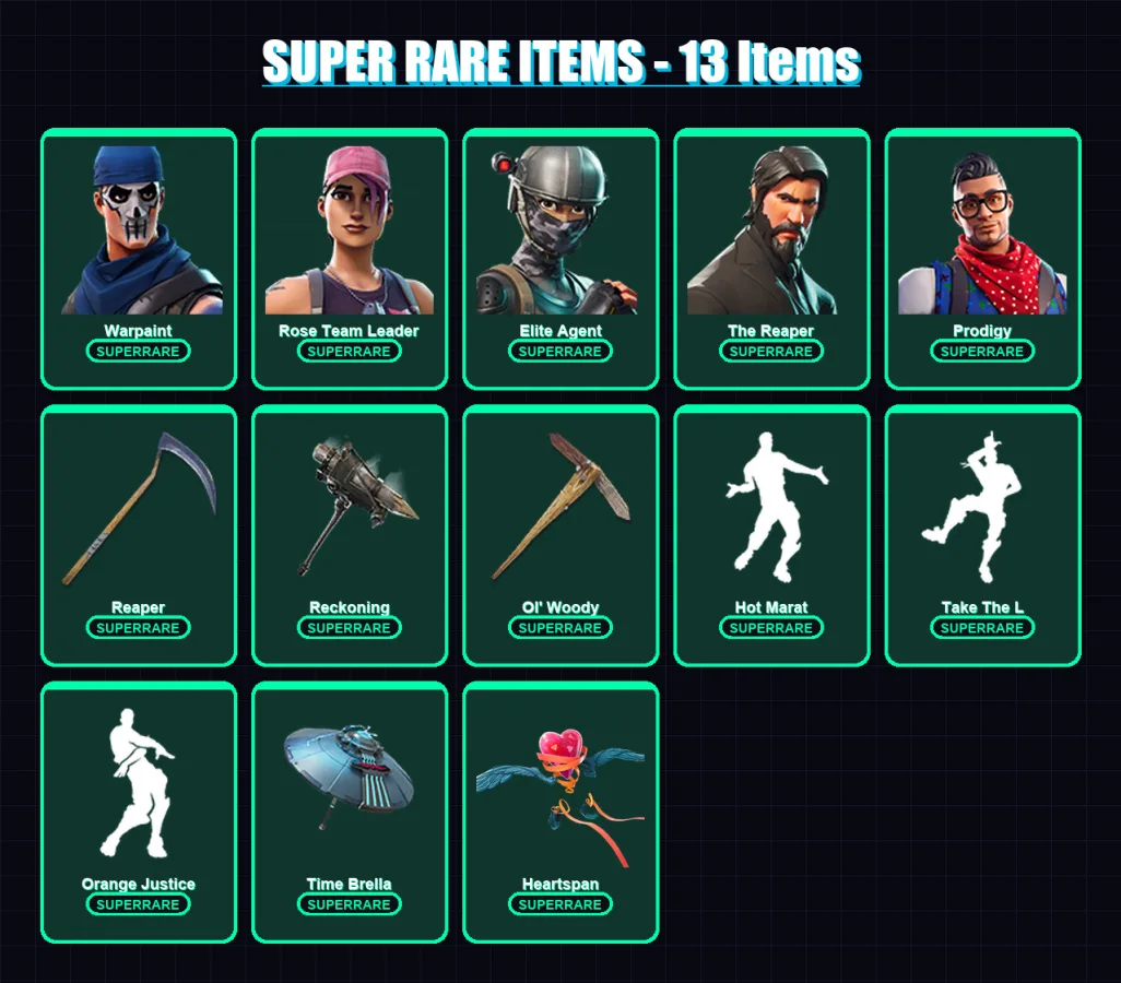 [PS4/PS5/XBOX/PC] | Warpaint | Rose Team Leader | Elite Agent | The Reaper | Prodigy | 84 skin | 81 pickaxe | 84 emote | 96 glider | Lv1127