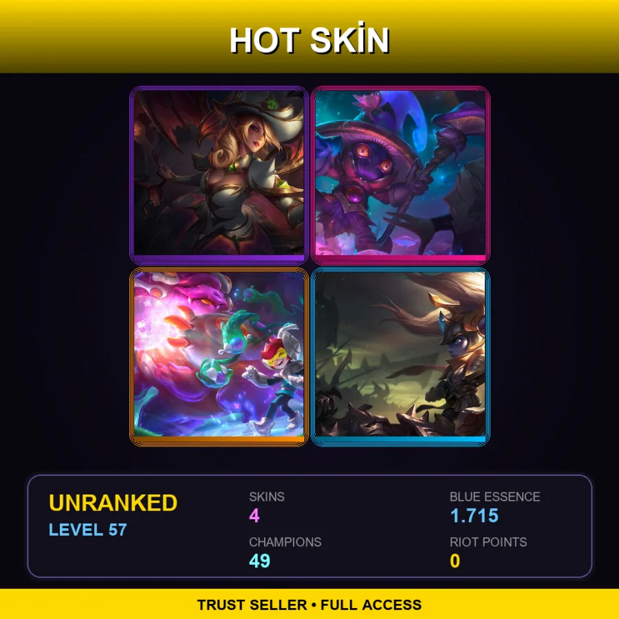 EUW | Lv57 | Unranked | 4 Skin | 49 Champ