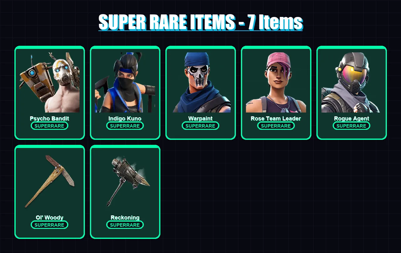 [PC/XBOX/PSN] | Psycho Bandit | Indigo Kuno | Warpaint | Rose Team Leader | Rogue Agent | 37 skin | 27 pickaxe | 30 emote | 28 glider | Lv289 — Fortnite account