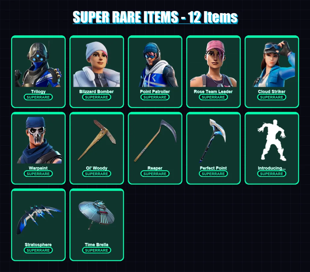 [PC/XBOX] | Trilogy | Blizzard Bomber | Point Patroller | Rose Team Leader | Cloud Striker | 82 skin | 82 pickaxe | 73 emote | 73 glider | Lv1127