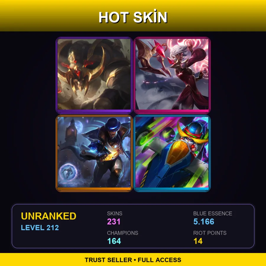 VN | Lv212 | Unranked | 231 Skin | 164 Champ — LoL account