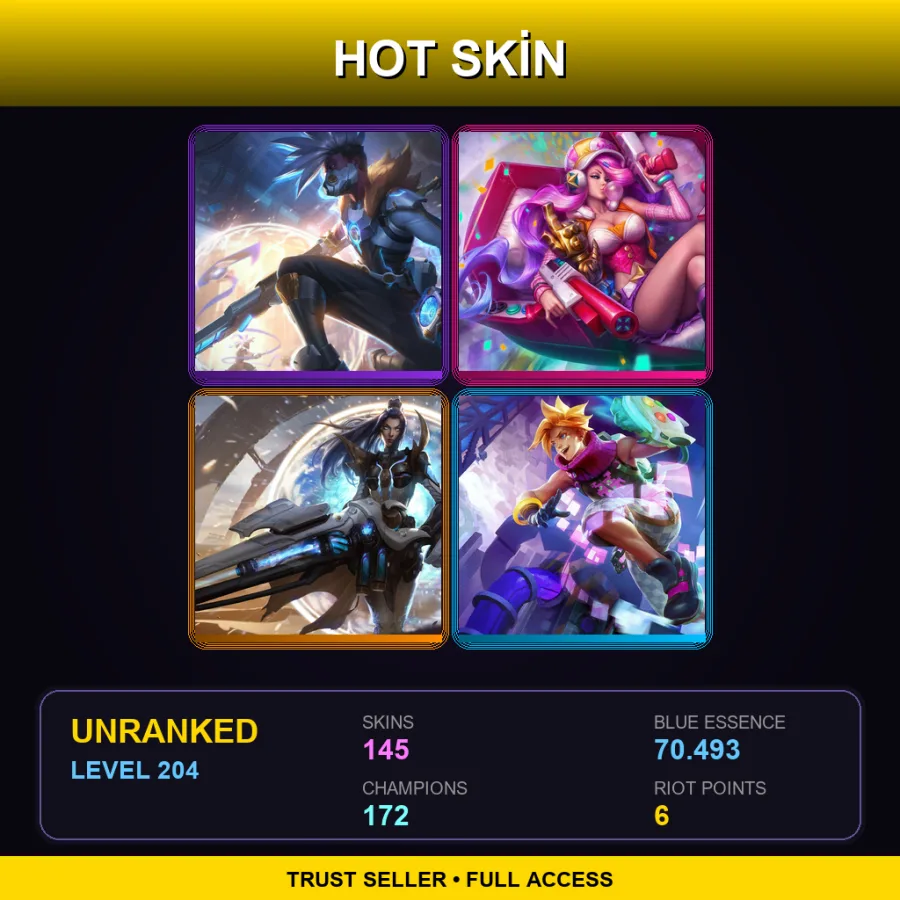EUW | Lv204 | Unranked | 145 Skin | 172 Champ