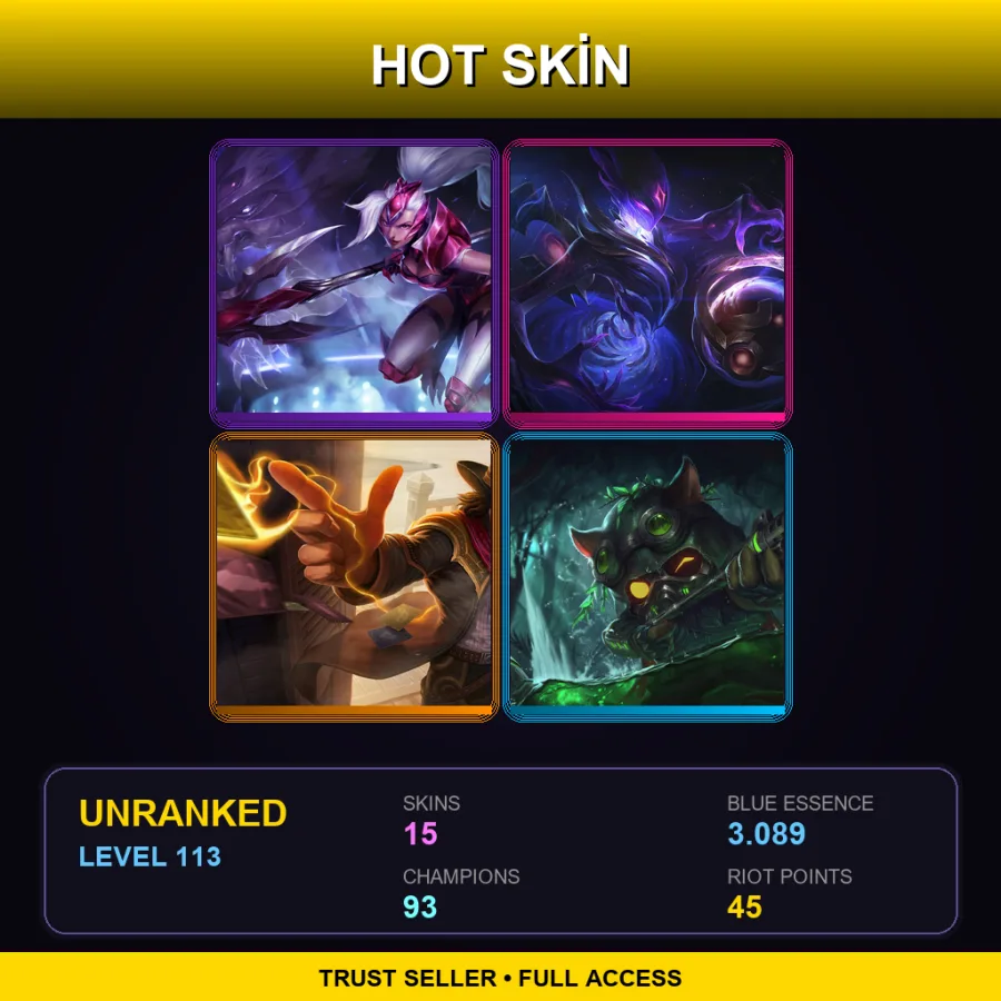 NA | Lv113 | Unranked | 15 Skin | 93 Champ — LoL account