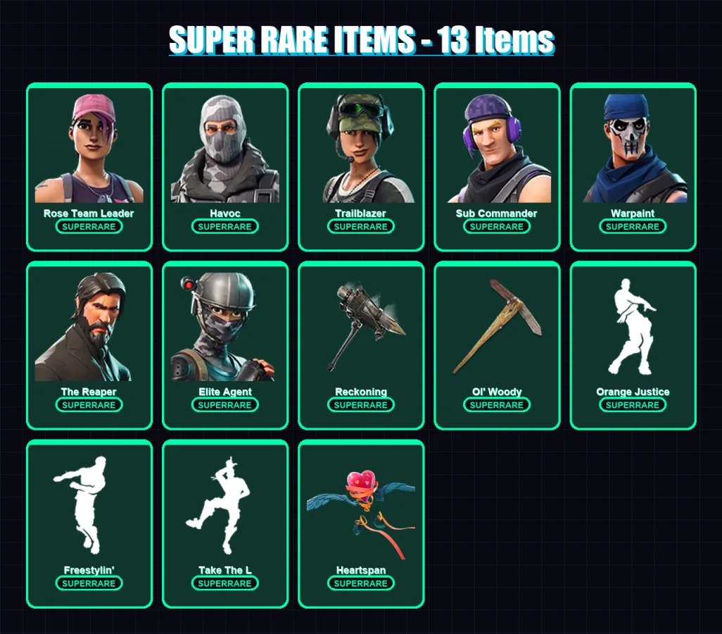 [PC/XBOX] | Rose Team Leader | Havoc | Trailblazer | Sub Commander | Warpaint | 89 skin | 74 pickaxe | 75 emote | 75 glider | Lv858