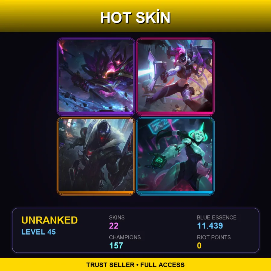 VN | Lv45 | Unranked | 22 Skin | 157 Champ