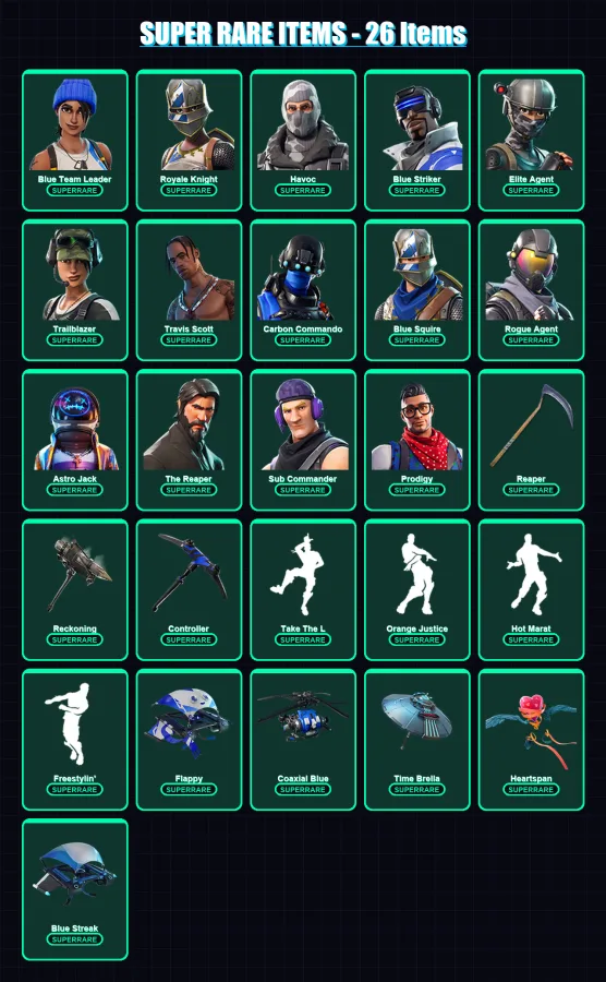 [PS4/PS5/XBOX/PC] | Blue Team Leader | Royale Knight | Havoc | Blue Striker | Elite Agent | 195 skin | 111 pickaxe | 120 emote | 95 glider | Lv1237
