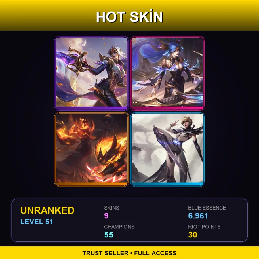 EUW | Lv51 | Unranked | 9 Skin | 55 Champ with Fiora