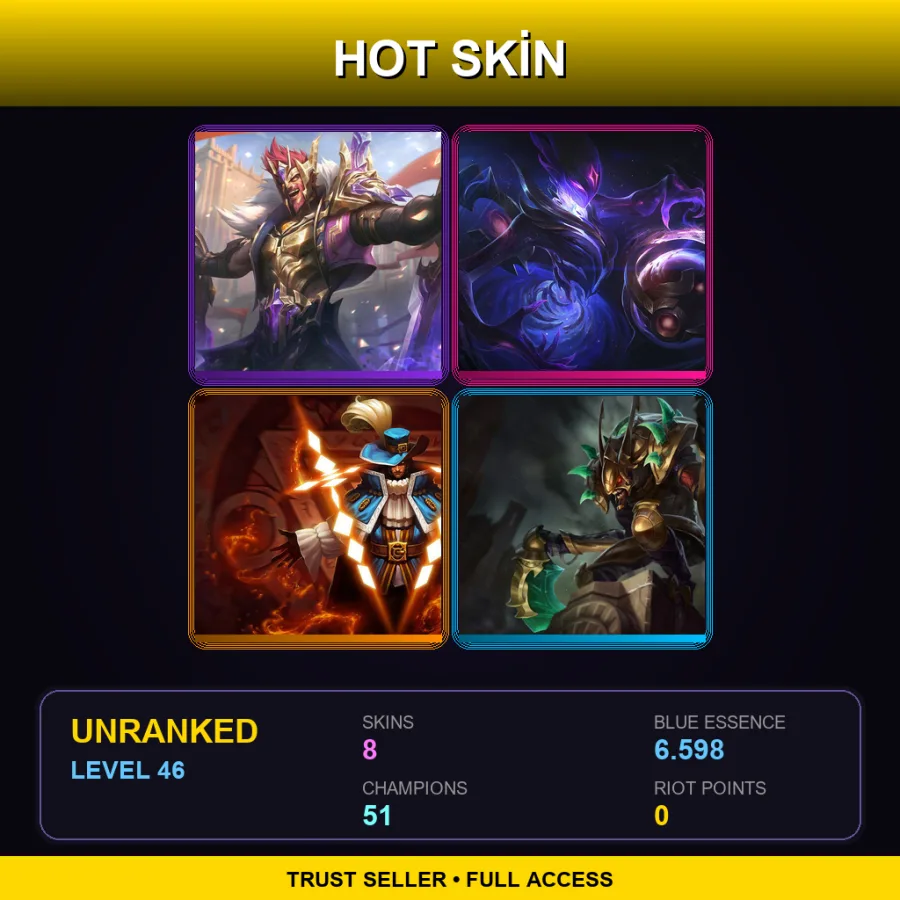 LAN | Lv46 | Unranked | 8 Skin | 51 Champ — LoL account