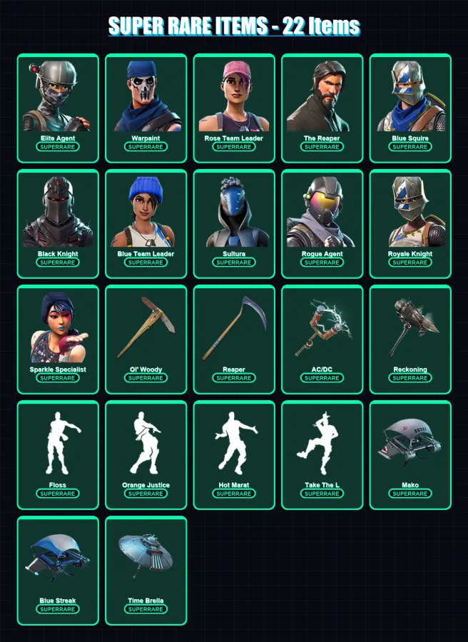 [PS4/PS5/XBOX/PC] | Elite Agent | Warpaint | Rose Team Leader | The Reaper | Blue Squire | 121 skin | 119 pickaxe | 111 emote | 111 glider | Lv1456