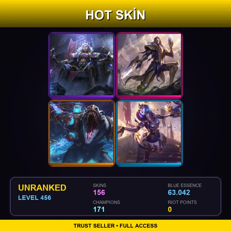 SG | Lv456 | Unranked | 156 Skin | 171 Champ — Royal Guard Fiora