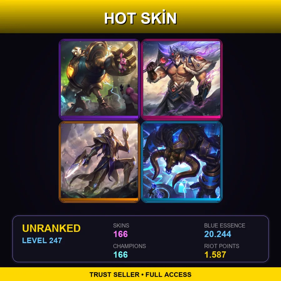 EUW | Lv247 | Unranked | 166 Skin | 166 Champ — LoL account