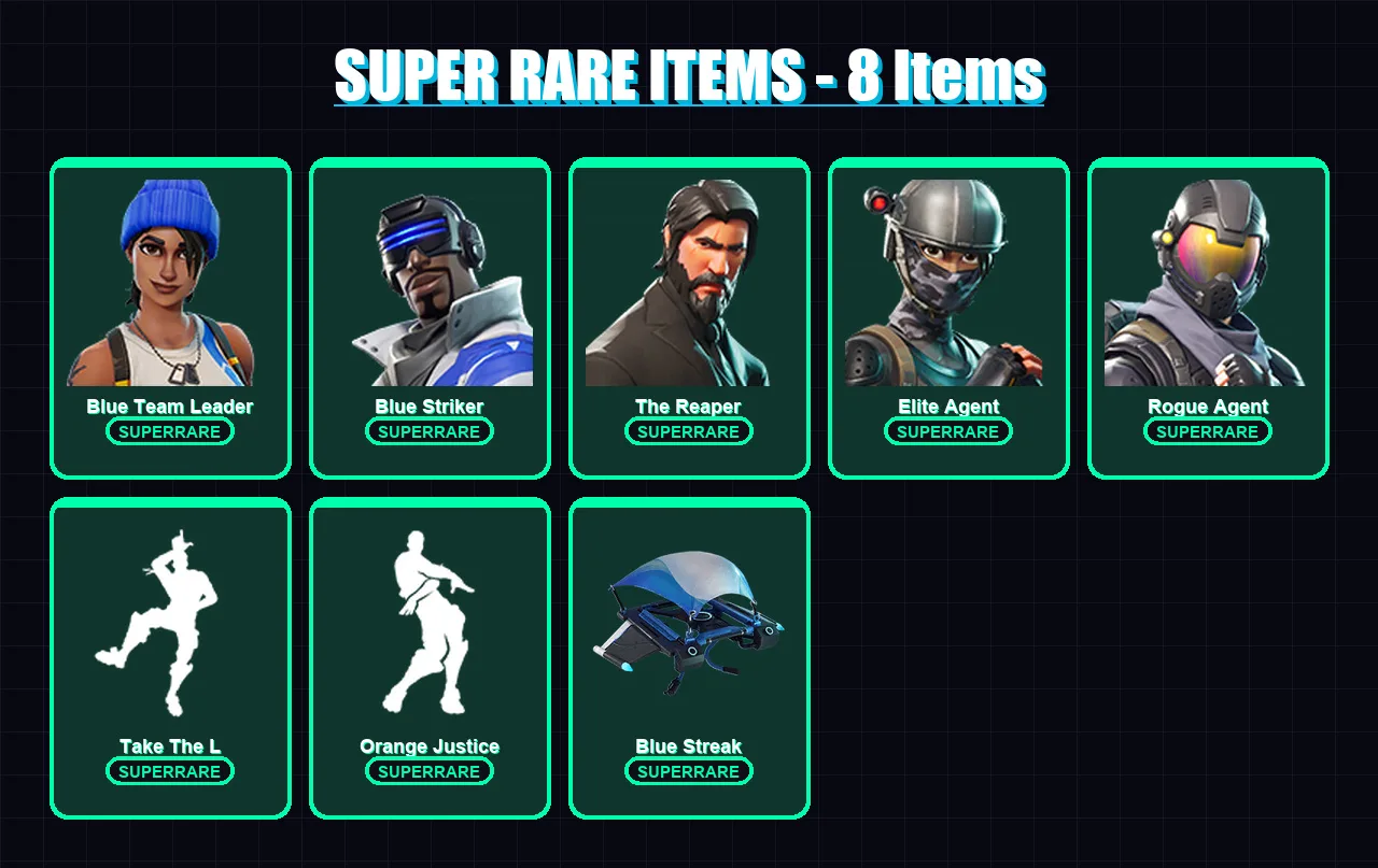 [PS4/PS5/XBOX/PC] | Blue Team Leader | Blue Striker | The Reaper | Elite Agent | Rogue Agent | 16 skin | 12 pickaxe | 13 emote | 14 glider | Lv262
