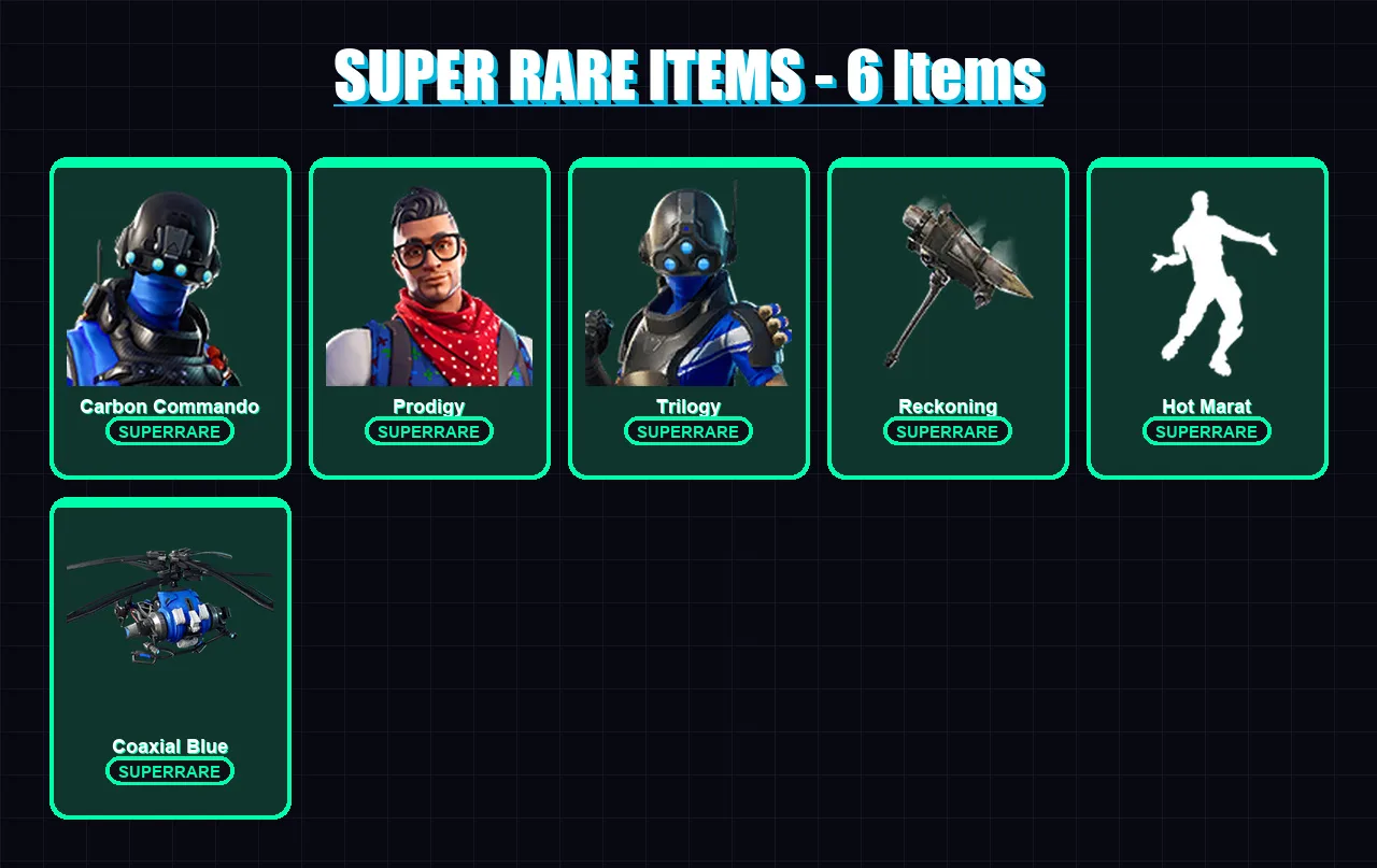 [PC/XBOX/PSN] | Carbon Commando | Prodigy | Trilogy | A.I.M. | Hybrid | 45 skin | 38 pickaxe | 79 emote | 44 glider | Lv783