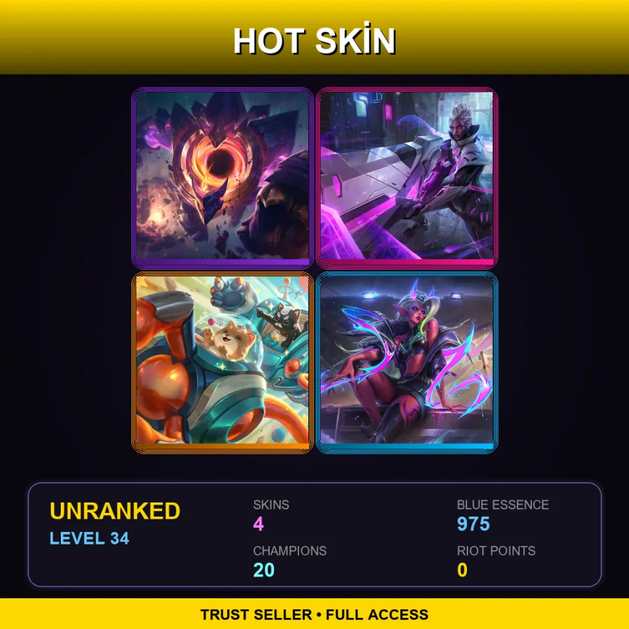 SG | Lv34 | Unranked | 4 Skin | 20 Champ — LoL account