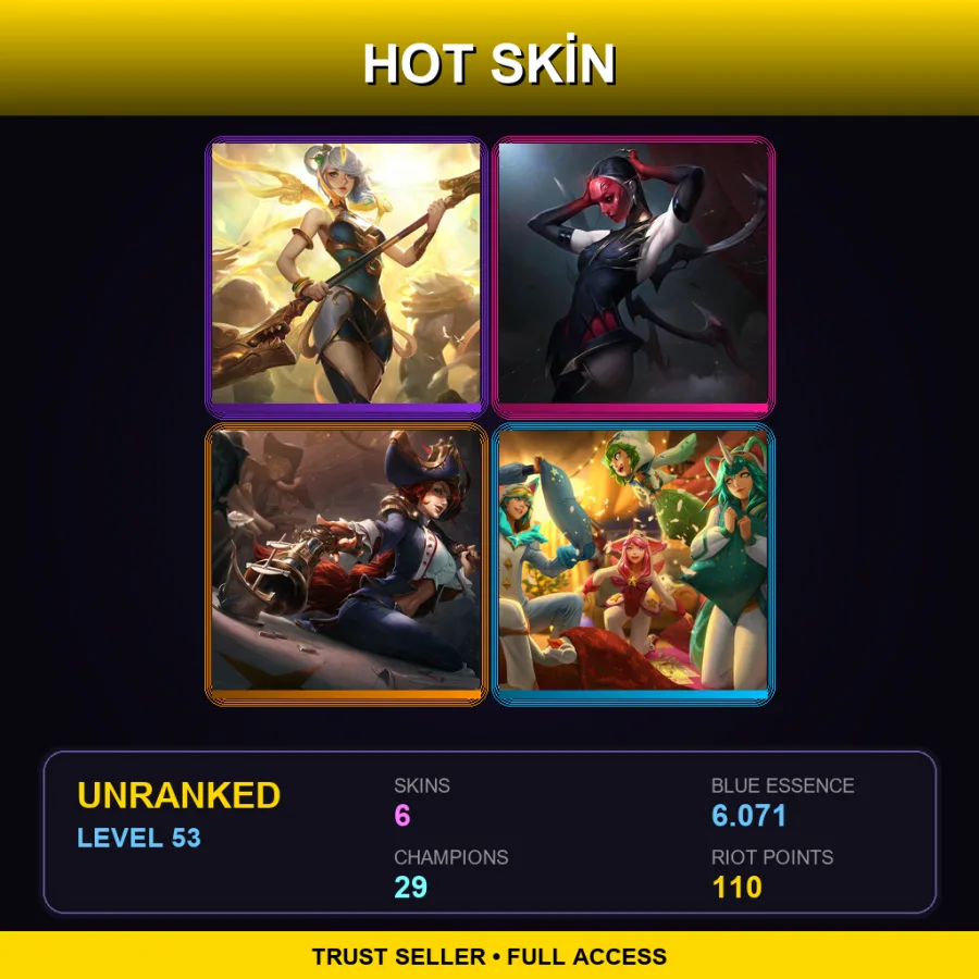EUW | Lv53 | Unranked | 6 Skin | 29 Champ
