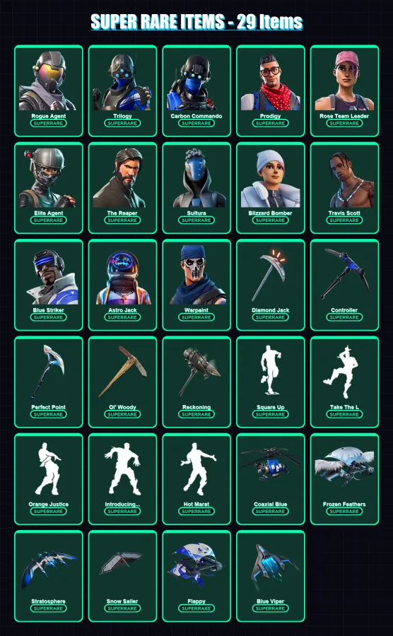 [PC/XBOX] | Rogue Agent | Trilogy | Carbon Commando | Prodigy | Rose Team Leader | 162 skin | 183 pickaxe | 168 emote | 130 glider | Lv1742