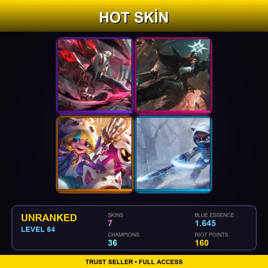 EUW | Lv64 | Unranked | 7 Skin | 36 Champ