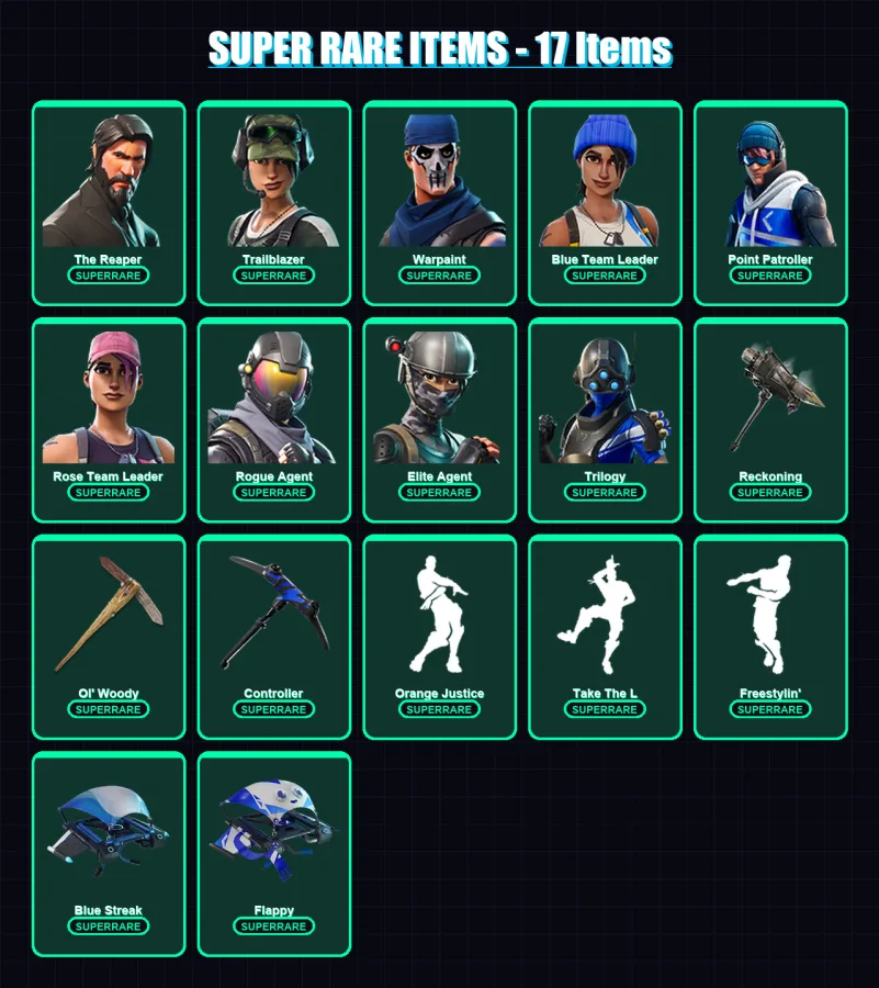 [PC/XBOX/PSN] | The Reaper | Trailblazer | Warpaint | Blue Team Leader | Point Patroller | 78 skin | 53 pickaxe | 51 emote | 49 glider | Lv650 — Game account