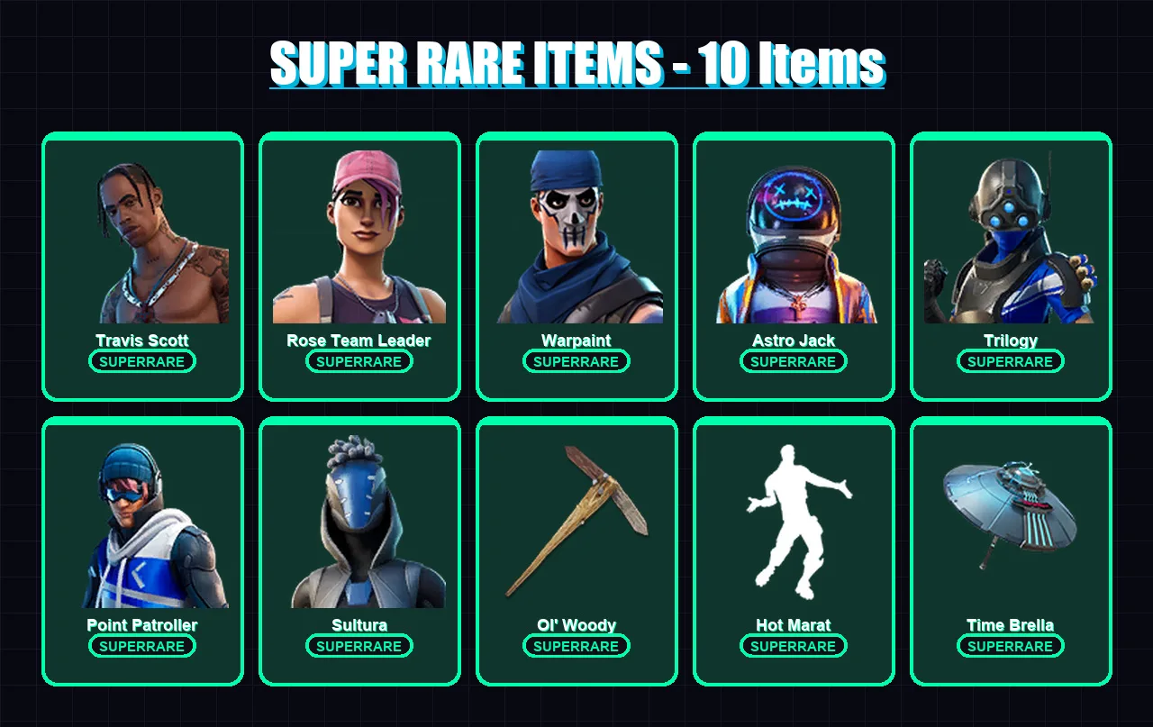 [PS4/PS5/XBOX/PC] | Travis Scott | Rose Team Leader | Warpaint | Astro Jack | Trilogy | 49 skin | 81 pickaxe | 70 emote | 65 glider | Lv1168