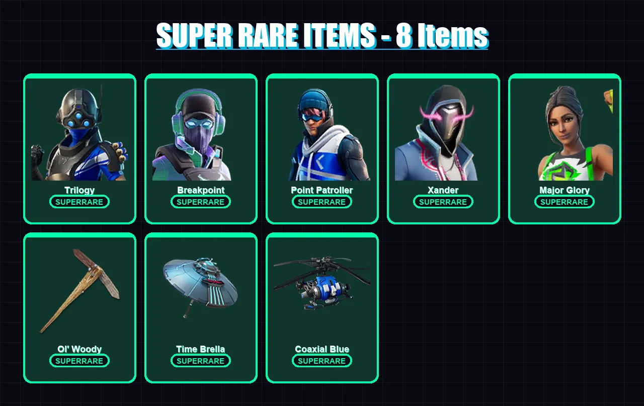 [PS4/PS5/XBOX/PC] | Trilogy | Breakpoint | Point Patroller | Xander | Major Glory | 271 skin | 300 pickaxe | 256 emote | 203 glider | Lv3331