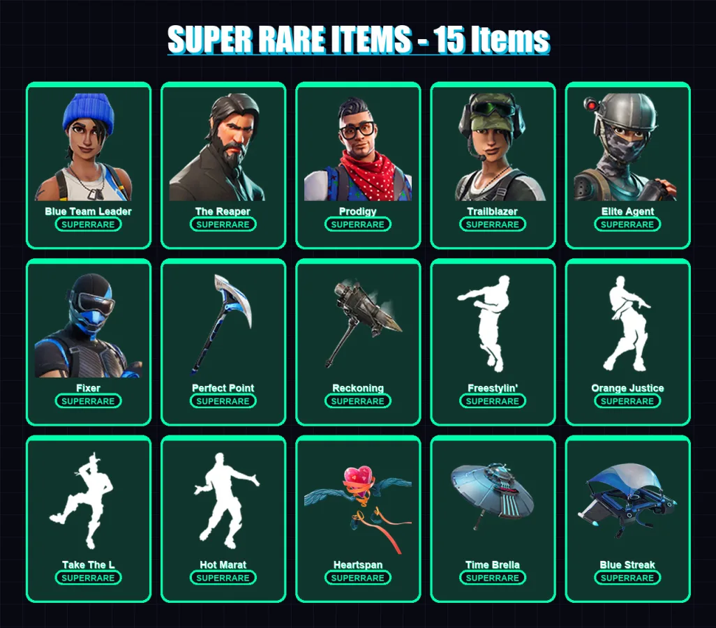 [PC/XBOX] | Blue Team Leader | The Reaper | Prodigy | Trailblazer | Elite Agent | 135 skin | 110 pickaxe | 101 emote | 98 glider | Lv1172
