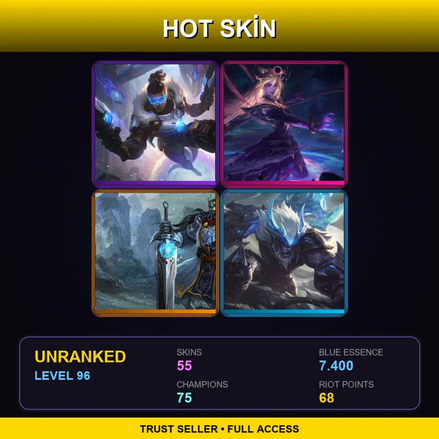 EUW | Lv96 | Unranked | 55 Skin | 75 Champ