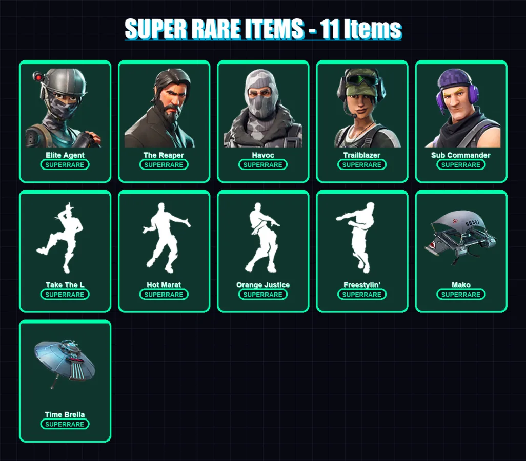[PC] | Elite Agent | The Reaper | Havoc | Trailblazer | Sub Commander | 26 skin | 31 pickaxe | 32 emote | 28 glider | Lv495