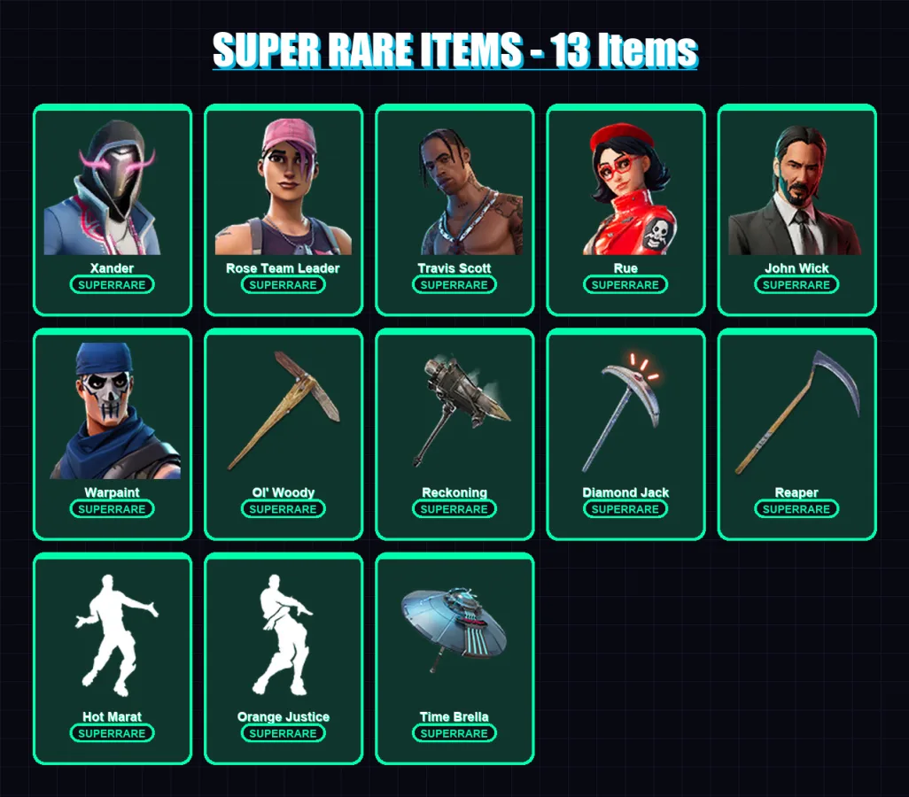 [PC/XBOX/PSN] | Xander | Rose Team Leader | Travis Scott | Rue | John Wick | 222 skin | 256 pickaxe | 195 emote | 194 glider | Lv2811