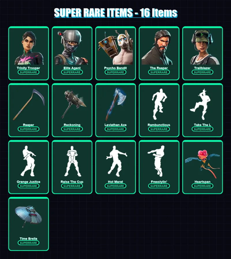 [PC/XBOX] | Trinity Trooper | Elite Agent | Psycho Bandit | The Reaper | Trailblazer | 171 skin | 148 pickaxe | 113 emote | 128 glider | Lv2401