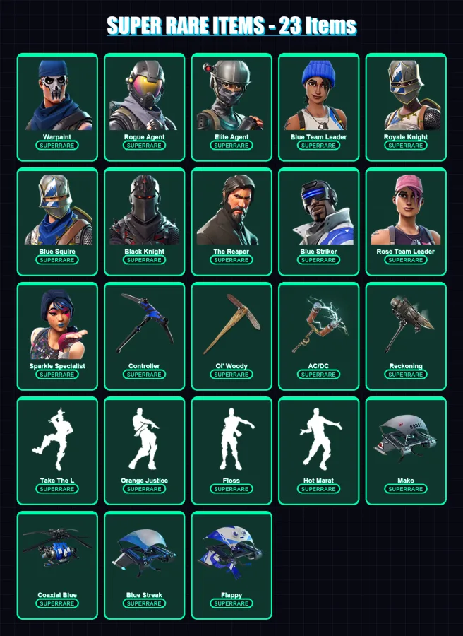 [PC/XBOX/PSN] | Warpaint | Rogue Agent | Elite Agent | Blue Team Leader | Royale Knight | 88 skin | 79 pickaxe | 106 emote | 81 glider | Lv1143 — Fortnite account