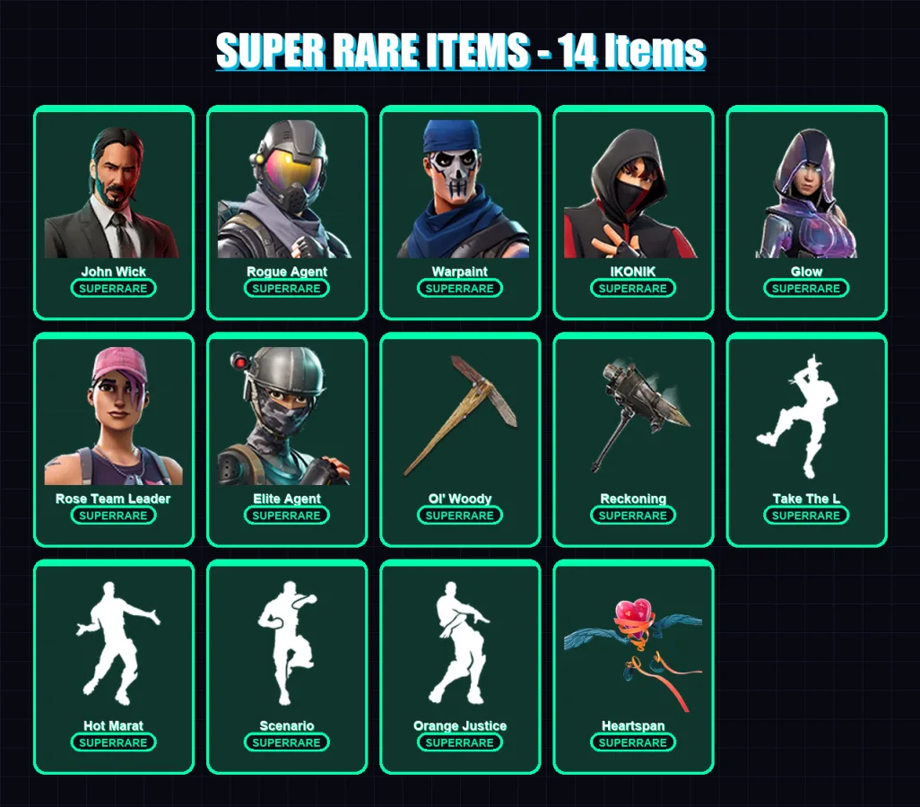 [PC/PSN] | John Wick | Rogue Agent | Warpaint | IKONIK | Glow | 137 skin | 102 pickaxe | 95 emote | 84 glider | Lv838 — Fortnite account
