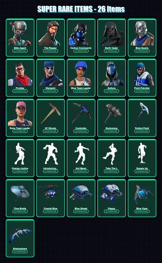 [PS4/PS5/XBOX/PC] | Elite Agent | The Reaper | Carbon Commando | Darth Vader | Blue Squire | 219 skin | 199 pickaxe | 187 emote | 151 glider | Lv166