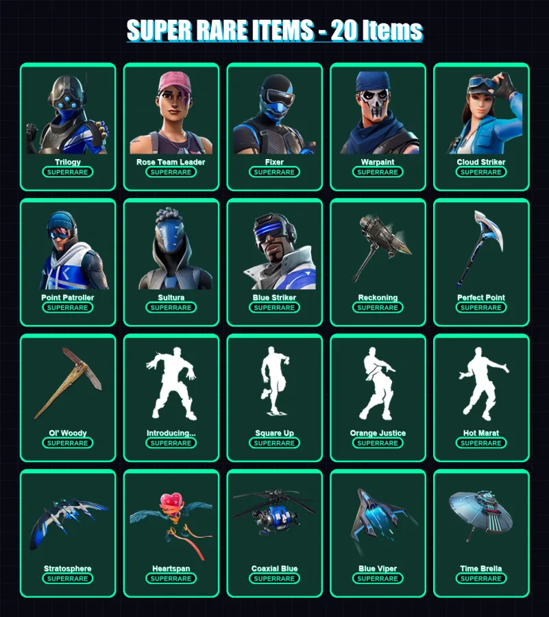 [PC/XBOX] | Trilogy | Rose Team Leader | Fixer | Warpaint | Cloud Striker | 94 skin | 90 pickaxe | 104 emote | 97 glider | Lv1100