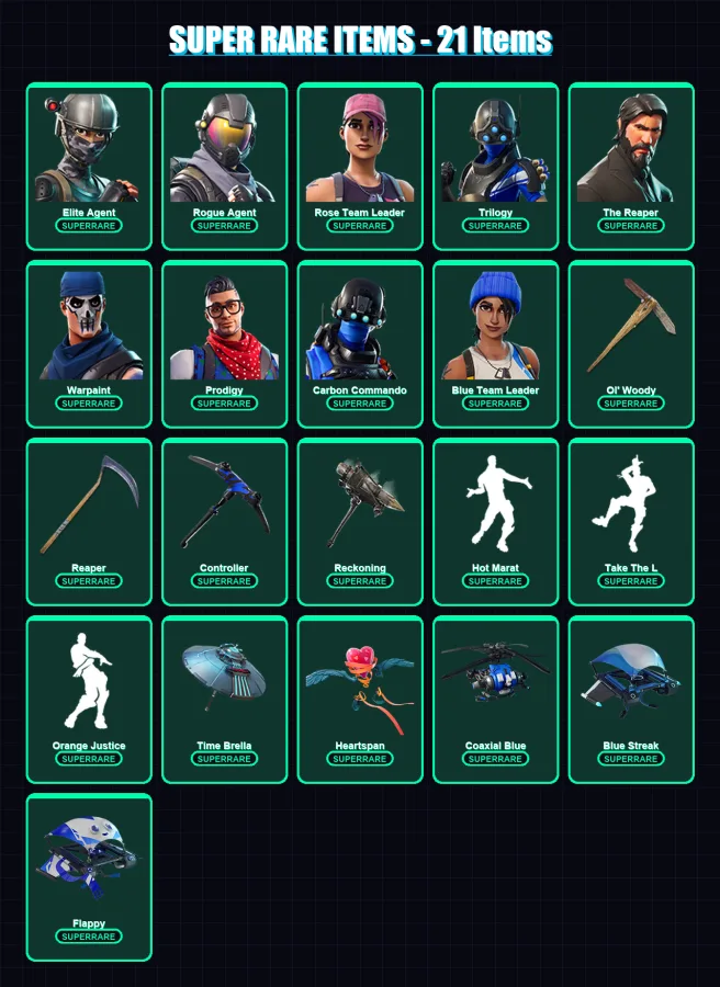 [PC/XBOX] | Elite Agent | Rogue Agent | Rose Team Leader | Trilogy | The Reaper | 101 skin | 101 pickaxe | 112 emote | 106 glider | Lv1612