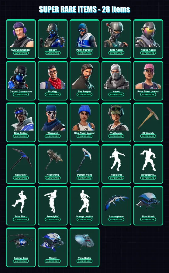 [PS4/PS5/XBOX/PC] | Sub Commander | Trilogy | Point Patroller | Elite Agent | Rogue Agent | 57 skin | 53 pickaxe | 51 emote | 47 glider | Lv560